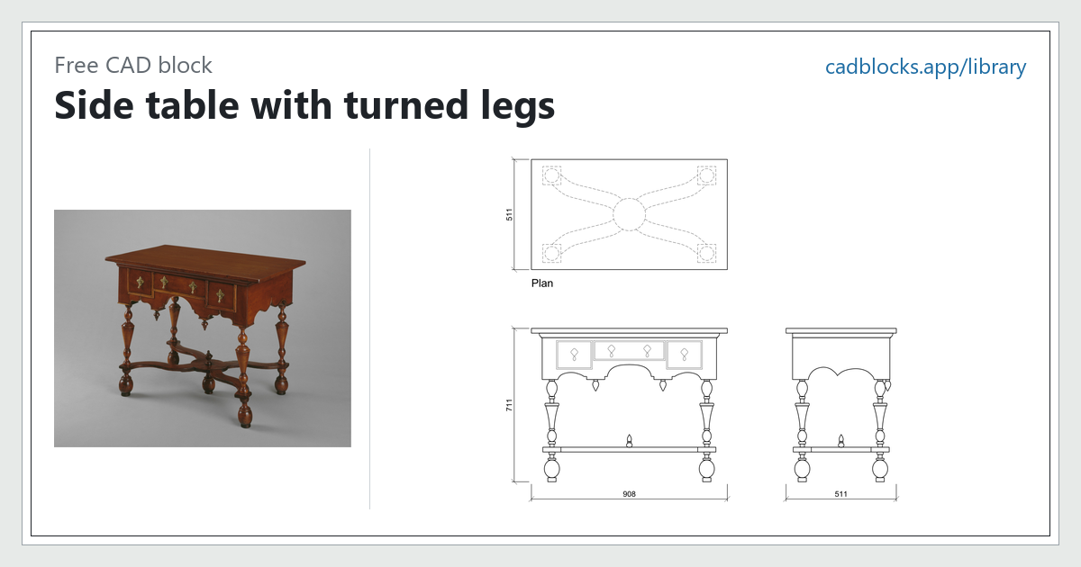 Turhed Side table with turned legs CAD block (DXF) – free download | CAD ...