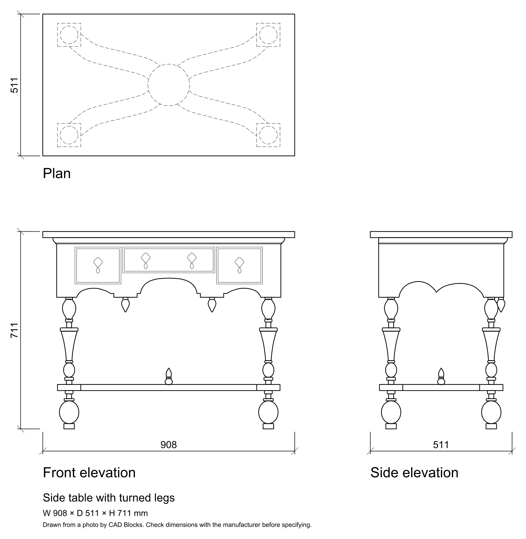 Turhed Side table with turned legs CAD block (DXF) – free download | CAD ...
